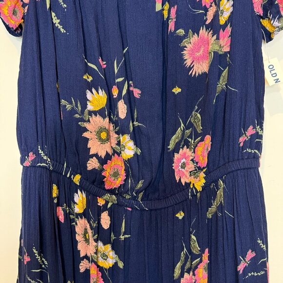 Old Navy NWT Dress Size L Blue Floral Tiered Flowy Short Sleeve Midi Large - Picture 6 of 8